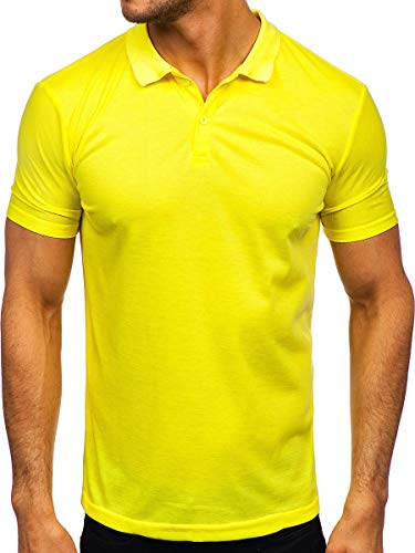 BOLF Herren T-Shirt Polo Poloshirts Kragen Core Kurzarmhemd Schlichtes Polohemd Kurzarm Shirts Basic Einfarbig Freizeit Figurbetont Slim fit J.Style GD02 Gelb-Neon M [3C3] von BOLF
