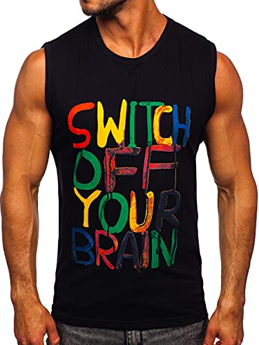 BOLF Herren T-Shirt Tank Top mit Aufdruck ärmellos Print Motiv Sportswear Logo Sport Street Style 14803-1 Schwarz L [3C3] von BOLF
