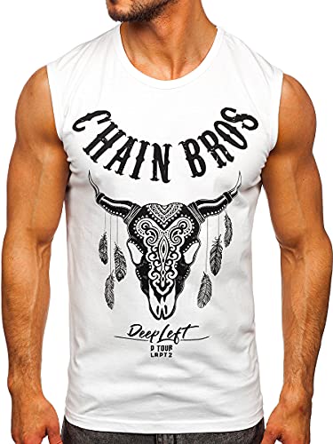 BOLF Herren T-Shirt Tank Top mit Aufdruck ärmellos Print Motiv Sportswear Logo Sport Street Style 14809 Weiss XXL [3C3] von BOLF