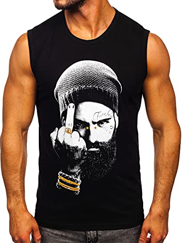 BOLF Herren T-Shirt Tank Top mit Aufdruck ärmellos Print Motiv Sportswear Logo Sport Street Style 14812 Schwarz M [3C3] von BOLF