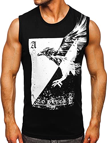 BOLF Herren T-Shirt Tank Top mit Aufdruck ärmellos Print Motiv Sportswear Logo Sport Street Style 14821 Schwarz L [3C3] von BOLF