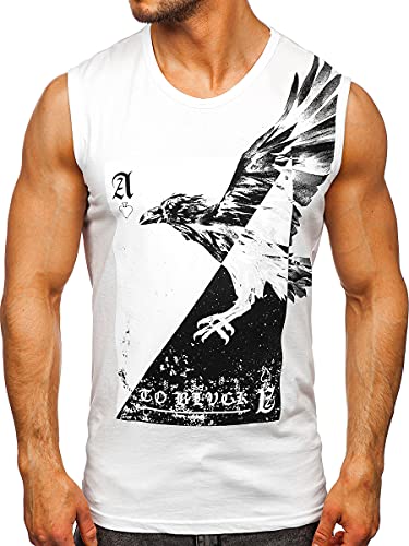 BOLF Herren T-Shirt Tank Top mit Aufdruck ärmellos Print Motiv Sportswear Logo Sport Street Style 14821 Weiss XL [3C3] von BOLF