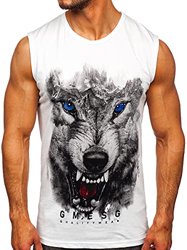 BOLF Herren T-Shirt Tank Top mit Aufdruck ärmellos Print Motiv Sportswear Logo Sport Street Style 14824 Weiss XXL [3C3] von BOLF