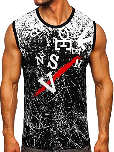 BOLF Herren T-Shirt Tank Top mit Aufdruck ärmellos Print Motiv Sportswear Logo Sport Street Style 14826 Schwarz XXL [3C3] von BOLF