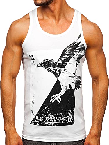 BOLF Herren T-Shirt Tank Top mit Aufdruck ärmellos Print Motiv Sportswear Logo Sport Street Style 14829 Weiss M [3C3] von BOLF