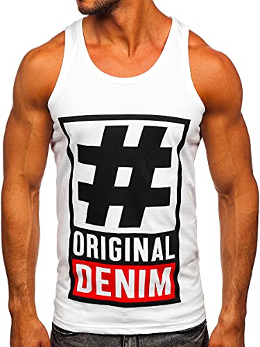 BOLF Herren T-Shirt Tank Top mit Aufdruck ärmellos Print Motiv Sportswear Logo Sport Street Style 14834 Weiss XXL [3C3] von BOLF