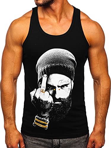 BOLF Herren T-Shirt Tank Top mit Aufdruck ärmellos Print Motiv Sportswear Logo Sport Street Style 14842 Schwarz L [3C3] von BOLF