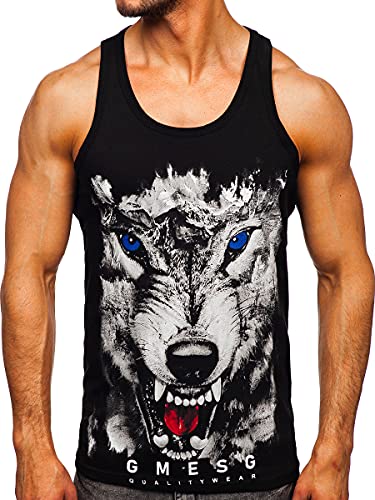 BOLF Herren T-Shirt Tank Top mit Aufdruck ärmellos Print Motiv Sportswear Logo Sport Street Style 14850 Schwarz XXL [3C3] von BOLF