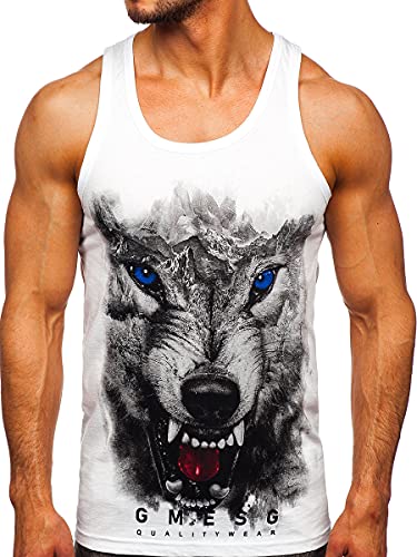 BOLF Herren T-Shirt Tank Top mit Aufdruck ärmellos Print Motiv Sportswear Logo Sport Street Style 14850 Weiss XL [3C3] von BOLF