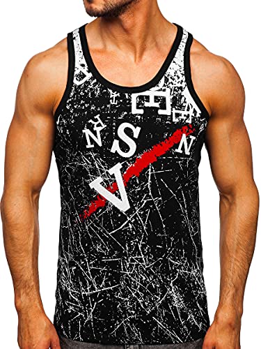BOLF Herren T-Shirt Tank Top mit Aufdruck ärmellos Print Motiv Sportswear Logo Sport Street Style 14853 Schwarz XXL [3C3] von BOLF