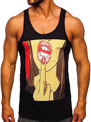 BOLF Herren Tank Top T-Shirt mit Aufdruck ärmellos Muskelshirt Tankshirt Print Baumwolle Sportswear Männer Fitness Bodybuilding Logo Sport Street Style 143026 Schwarz L [3C3] von BOLF