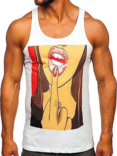 BOLF Herren Tank Top T-Shirt mit Aufdruck ärmellos Muskelshirt Tankshirt Print Baumwolle Sportswear Männer Fitness Bodybuilding Logo Sport Street Style 143026 Weiss L [3C3] von BOLF