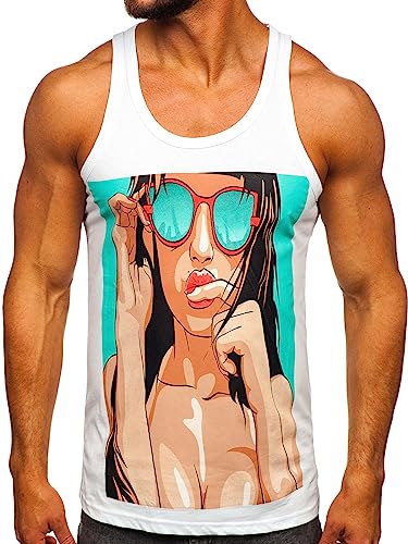 BOLF Herren Tank Top T-Shirt mit Aufdruck ärmellos Muskelshirt Tankshirt Print Baumwolle Sportswear Männer Fitness Bodybuilding Logo Sport Street Style 143027 Weiss L [3C3] von BOLF