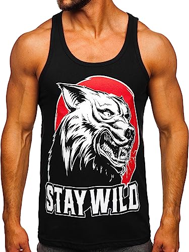 BOLF Herren Tank Top T-Shirt mit Aufdruck ärmellos Muskelshirt Tankshirt Print Baumwolle Sportswear Männer Fitness Bodybuilding Logo Sport Street Style 143029 Schwarz L [3C3] von BOLF