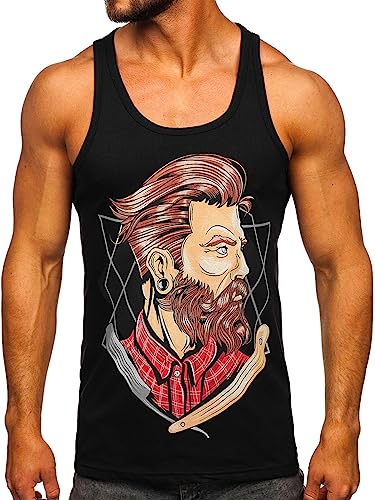 BOLF Herren Tank Top T-Shirt mit Aufdruck ärmellos Muskelshirt Tankshirt Print Baumwolle Sportswear Männer Fitness Bodybuilding Logo Sport Street Style 143032 Schwarz L [3C3] von BOLF