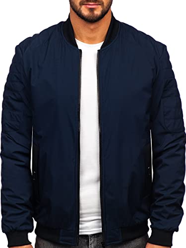 BOLF Herren Übergangsjacke Bomberjacke Steppjacke Reißverschluss Daunen-Optik Stehkragen Freizeitjacke Sportjacke Moderne Outdoor Casual Elegant 84M3007 Dunkelblau M [4D4] von BOLF