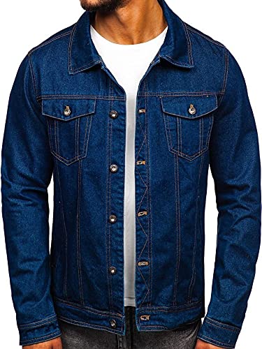 BOLF Herren Übergangsjacke Jeansjacke Freizeitjacke Trucker Jacket Denim Vintage Classic 1110 Dunkelblau L [4D4] von BOLF