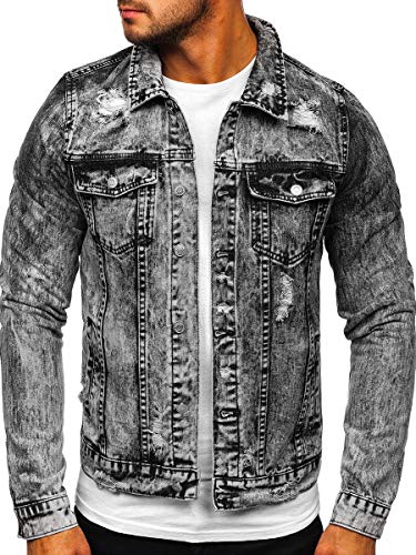 BOLF Herren Übergangsjacke Jeansjacke mit Reverskragen Trucker Jacket Freizeitjacke Denim Vintage Classic M.SARA AK588 Grau L [4D4] von BOLF