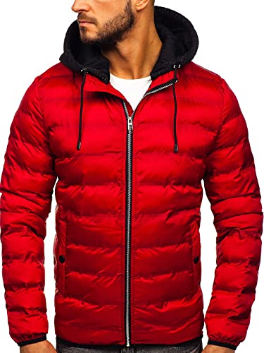 BOLF Herren Übergangsjacke Kapuze Steppjacke Daunenjacke Sportjacke Freizeitjacke Hoodie Reißverschluss Street Style Nature 5332 Rot XXL [4D4] von BOLF