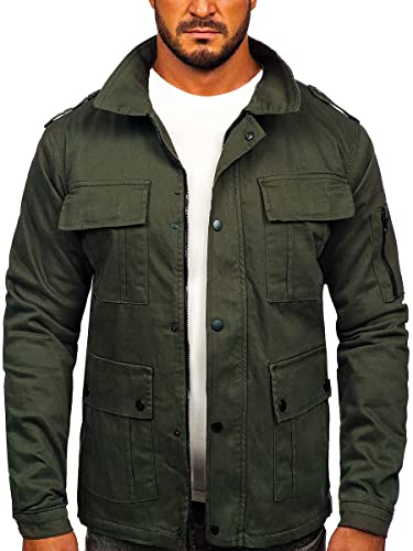 BOLF Herren Übergangsjacke Militär Jacke Fracht Jacke Feldjacke Windbreaker Herbstjacke Baumwolle Jacke Stehkragen Cargo Taschen Military Style 10290 Khaki M [4D4] von BOLF