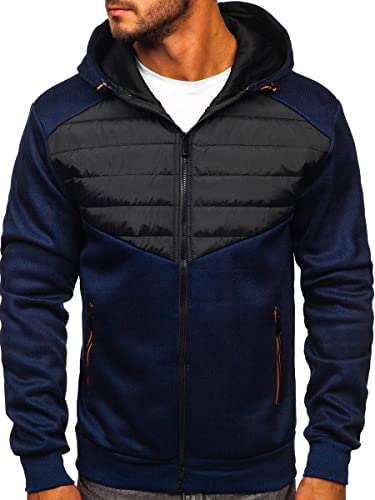 BOLF Herren Übergangsjacke Reißverschluss Outdoorjacke Schuljacke Classic Hoodie Freizeitjacke Kapuzenjacke Herbst Style J.STYLE KS2232 Dunkelblau L [4D4] von BOLF