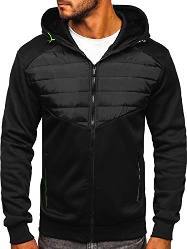 BOLF Herren Übergangsjacke Reißverschluss Outdoorjacke Schuljacke Classic Hoodie Freizeitjacke Kapuzenjacke Herbst Style J.Style KS2232 Schwarz L [4D4] von BOLF