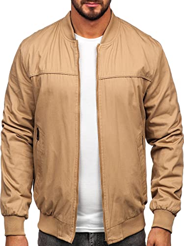BOLF Herren Übergangsjacke Steppjacke Bomberjacke Reißverschluss Daunen-Optik Stehkragen Freizeitjacke Sportjacke Moderne Outdoor Casual Elegant 84M3005 Camel M [4D4] von BOLF