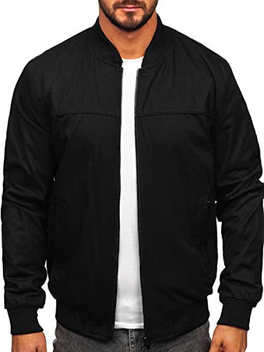 BOLF Herren Übergangsjacke Steppjacke Bomberjacke Reißverschluss Daunen-Optik Stehkragen Freizeitjacke Sportjacke Moderne Outdoor Casual Elegant 84M3005 Schwarz L [4D4] von BOLF