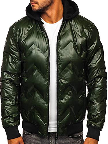 BOLF Herren Übergangsjacke Steppjacke Daunenjacke Sportjacke Leichte Freizeitjacke Kapuze Reißverschluss Funktionsjacke Winddicht Outdoor Street Style NATURE 6590 Grün XXL [4D4] von BOLF