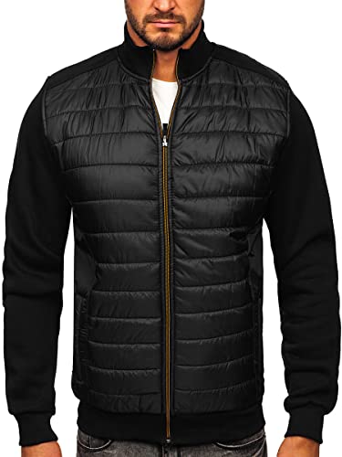 BOLF Herren Übergangsjacke Steppjacke Hybridjacke mit Stehkragen Daunenjacke Thermojacke Sportjacke Wärme Leichte Freizeit Sport Outdoor Casual Style 146307 Schwarz 3XL [4D4] von BOLF