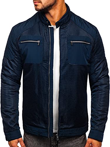 BOLF Herren Übergangsjacke Steppjacke mit Kapuze Daunenjacke Reißverschluss Sportjacke Zip Wärme Freizeit Outdoor Basic Casual Style 1702A Dunkelblau L [4D4] von BOLF
