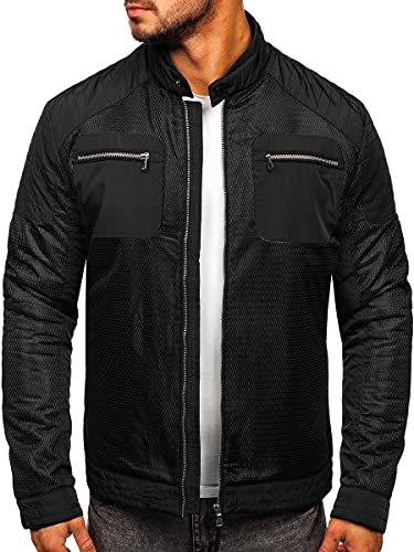 BOLF Herren Übergangsjacke Steppjacke mit Kapuze Daunenjacke Reißverschluss Sportjacke Zip Wärme Freizeit Outdoor Basic Casual Style 1702A Schwarz 3XL [4D4] von BOLF
