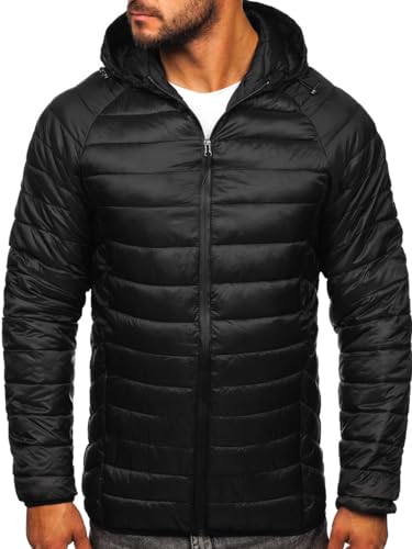 BOLF Herren Übergangsjacke Steppjacke mit Kapuze Daunenjacke Reißverschluss Sportjacke Zip Wärme Freizeit Outdoor Basic Casual Style 58M13021 Schwarz M [4D4] von BOLF