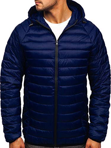 BOLF Herren Übergangsjacke Steppjacke mit Kapuze Daunenjacke Reißverschluss Sportjacke Zip Wärme Freizeit Outdoor Basic Casual Style J.STYLE 13021 Dunkelblau XXL [4D4] von BOLF