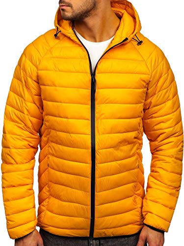 BOLF Herren Übergangsjacke Steppjacke mit Kapuze Daunenjacke Reißverschluss Sportjacke Zip Wärme Freizeit Outdoor Basic Casual Style J.STYLE 13021 Gelb L [4D4] von BOLF