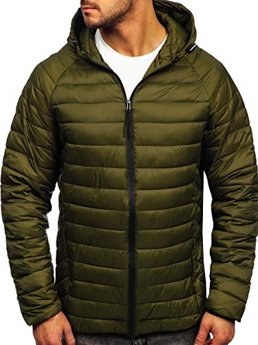 BOLF Herren Übergangsjacke Steppjacke mit Kapuze Daunenjacke Reißverschluss Sportjacke Zip Wärme Freizeit Outdoor Basic Casual Style J.STYLE 13021 Grün M [4D4] von BOLF