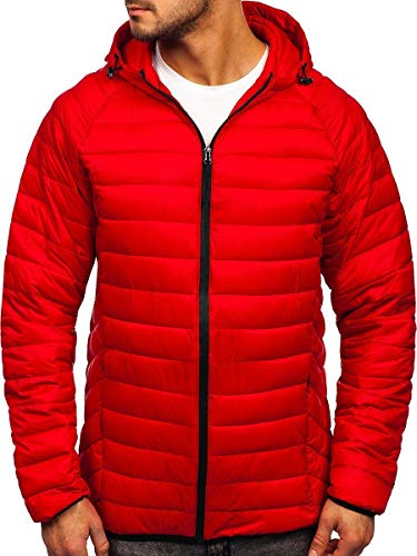 BOLF Herren Übergangsjacke Steppjacke mit Kapuze Daunenjacke Reißverschluss Sportjacke Zip Wärme Freizeit Outdoor Basic Casual Style J.STYLE 13021 Rot XL [4D4] von BOLF
