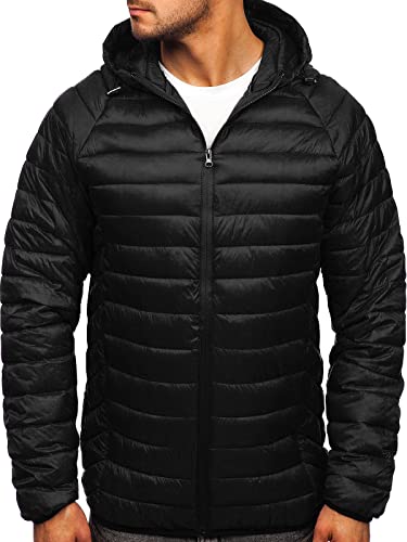 BOLF Herren Übergangsjacke Steppjacke mit Kapuze Daunenjacke Reißverschluss Sportjacke Zip Wärme Freizeit Outdoor Basic Casual Style J.STYLE 13021 Schwarz XXL [4D4] von BOLF