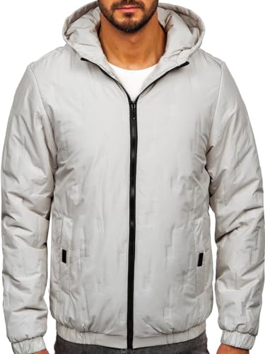 BOLF Herren Übergangsjacke mit Kapuze Regenjacke Funktionsjacke Steppjacke Reißverschluss Outdoorjacke Schuljacke Classic Hoodie Freizeitjacke Outdoor Style 5M3116 Beige XXL [4D4] von BOLF