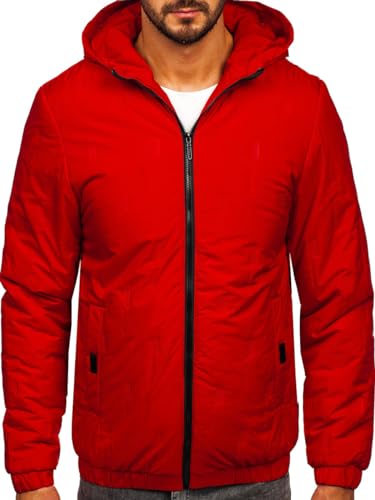 BOLF Herren Übergangsjacke mit Kapuze Regenjacke Funktionsjacke Steppjacke Reißverschluss Outdoorjacke Schuljacke Classic Hoodie Freizeitjacke Outdoor Style 5M3116 Rot XL [4D4] von BOLF