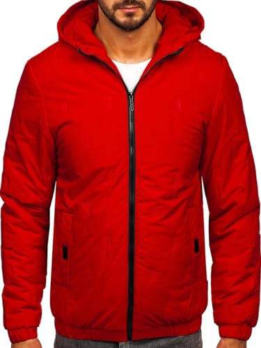 BOLF Herren Übergangsjacke mit Kapuze Regenjacke Funktionsjacke Steppjacke Reißverschluss Outdoorjacke Schuljacke Classic Hoodie Freizeitjacke Outdoor Style 5M3116 Rot XXL [4D4] von BOLF