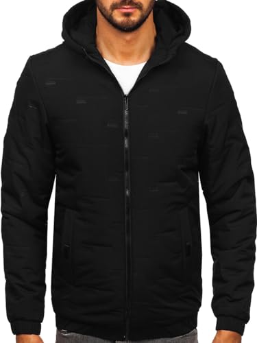 BOLF Herren Übergangsjacke mit Kapuze Regenjacke Funktionsjacke Steppjacke Reißverschluss Outdoorjacke Schuljacke Classic Hoodie Freizeitjacke Outdoor Style 5M3116 Schwarz M [4D4] von BOLF