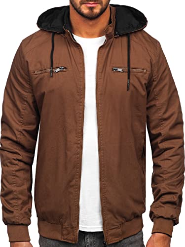 BOLF Herren Übergangsjacke mit Kapuze Regenjacke Funktionsjacke Steppjacke Reißverschluss Outdoorjacke Schuljacke Classic Hoodie Freizeitjacke Outdoor Style 84M3010 Braun M [4D4] von BOLF