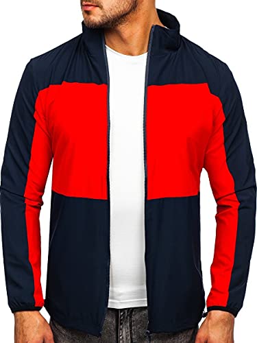 BOLF Herren Übergangsjacke mit Kapuze Regenjacke Funktionsjacke Winddicht Wasserdicht Sportjacke Trekkingjacke Atmungsaktiv Outdoor Style HM094 Dunkelblau XL [4D4] von BOLF