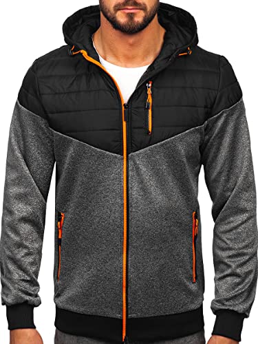 BOLF Herren Übergangsjacke mit Kapuze Regenjacke Stehkragen Steppjacke Reißverschluss Outdoorjacke Daunenjacke Sportjacke Freizeitjacke Leichte Outdoor Style 8M901 Schwarz XL [4D4] von BOLF