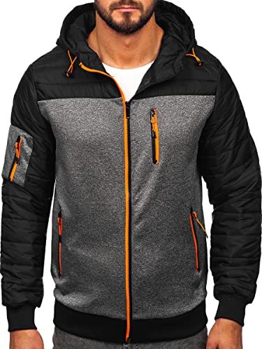 BOLF Herren Übergangsjacke mit Kapuze Regenjacke Stehkragen Steppjacke Reißverschluss Outdoorjacke Daunenjacke Sportjacke Freizeitjacke Leichte Outdoor Style 8M902 Schwarz M [4D4] von BOLF