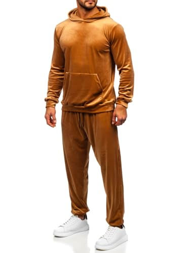 BOLF Herren Velours Sportanzug Jogginganzug Trainingsanzüge Fitnessanzug Hoodie Kapuzenpullover Set Tracksuit Workout Sport Fitness Running Gym Sportswear 0002 Camel XXL [8H8] von BOLF