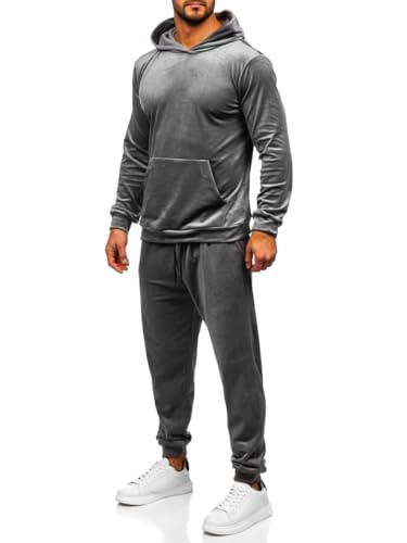 BOLF Herren Velours Sportanzug Jogginganzug Trainingsanzüge Fitnessanzug Hoodie Kapuzenpullover Set Tracksuit Workout Sport Fitness Running Gym Sportswear 0002 Grau XXL [8H8] von BOLF
