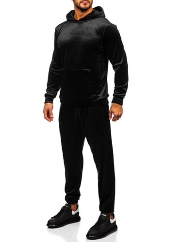 BOLF Herren Velours Sportanzug Jogginganzug Trainingsanzüge Fitnessanzug Hoodie Kapuzenpullover Set Tracksuit Workout Sport Fitness Running Gym Sportswear 0002 Schwarz XL [8H8] von BOLF