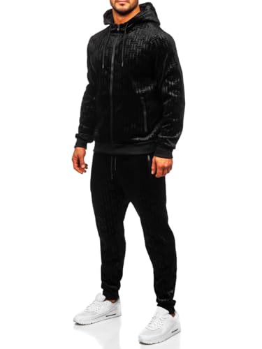 BOLF Herren Velours Sportanzug Jogginganzug Trainingsanzüge Fitnessanzug Hoodie Kapuzenpullover Set Tracksuit Workout Sport Fitness Running Gym Sportswear 3B113 Schwarz S [8H8] von BOLF